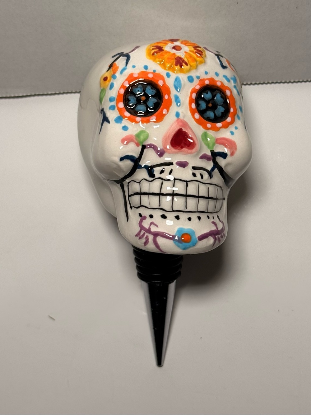 Ceramic Day of the Dead Sugar Skull Dia De Los Muertos Wine Bottle Stopper